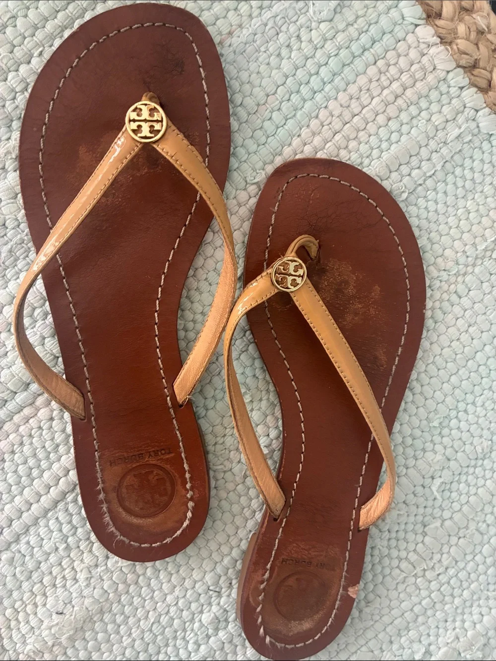 Tory Burch Brown Leather Sandal with Gold Logo